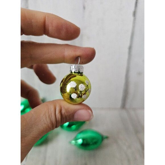 Vintage green ball teardrop Kurt Adler glitter silver set ornament tree Xmas - Picture 8 of 8